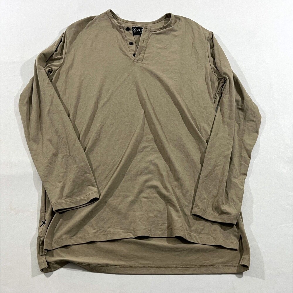 CUTS Clothing Mens Brown Split Hem Spruce LS Henley Comfort Shirt Casual Sz XL